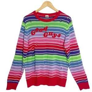 SPIRIT HALLOWEEN Chucky Good Guys Cosplay Costume Striped Ripped Sweater L